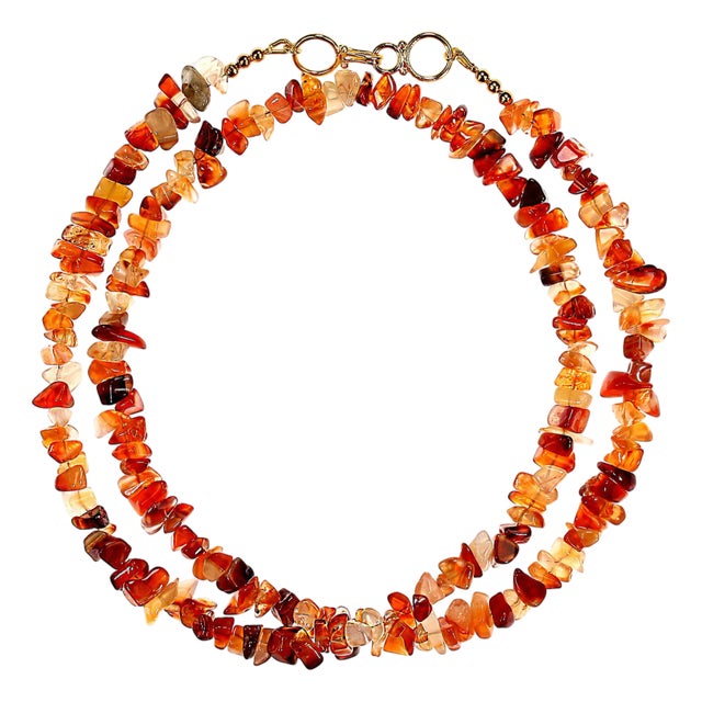 Ajd 28 Inch Chips of Polished Golden/Brown Agate Necklace Great Gift For Sale