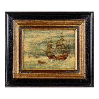 Antique Painting of a 17th Century Royal Dutch Warship Inspired by the Style of Willem Van De Velde II or Johan Danckerts For Sale
