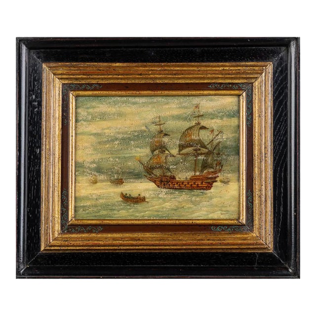 Antique Painting of a 17th Century Royal Dutch Warship Inspired by the Style of Willem Van De Velde II or Johan Danckerts For Sale