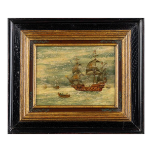 Antique Painting of a 17th Century Royal Dutch Warship Inspired by the Style of Willem Van De Velde II or Johan Danckerts