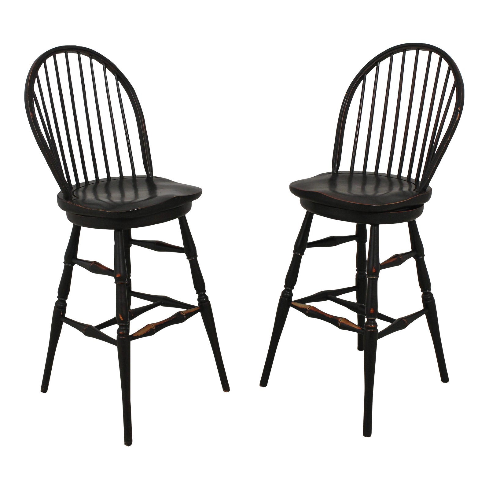 Pair Swivel Seat Black Painted Windsor Bar Counter Chairs Chairish