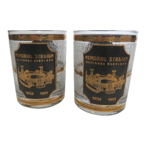 1990s Culver Ltd. VTG Orioles Memorial Stadium Highball Glass Baltimore - a Pair
