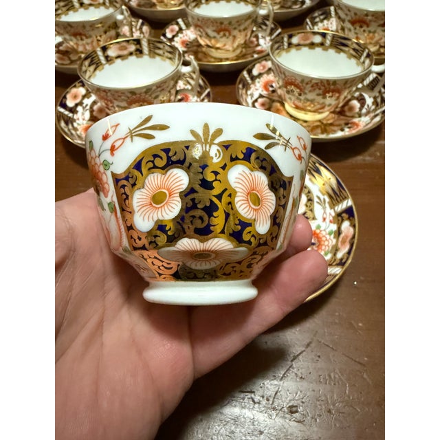Royal Crown Derby Porcelain 1860s Royal Crown Derby Imari Pattern Cups and Saucers by Stevenson & Hancock - Set of 10 For Sale - Image 4 of 18