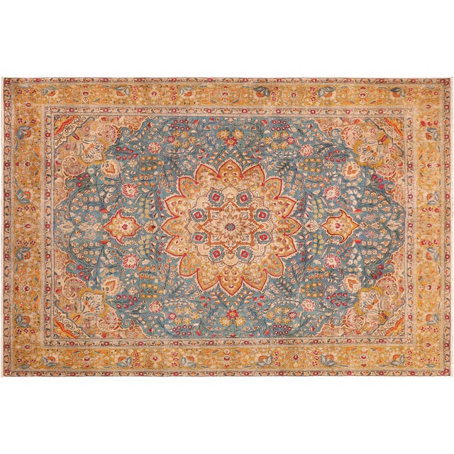 Shabby Chic Vintage 1990's Blue/Yellow Wool Rug - 9'8'' X 12'4'' For Sale - Image 10 of 10