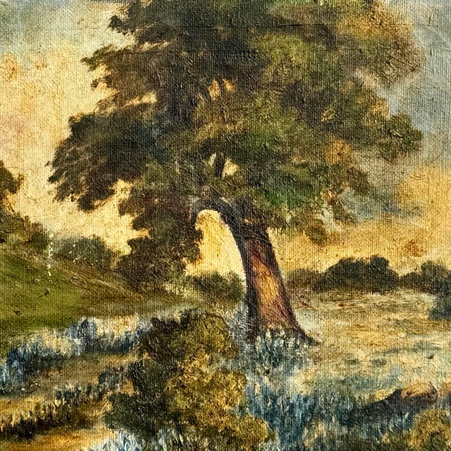 Antique American Bluebonnet Wildflower Texas Landscape Oil Painting W/ James Bute Frame For Sale - Image 4 of 10