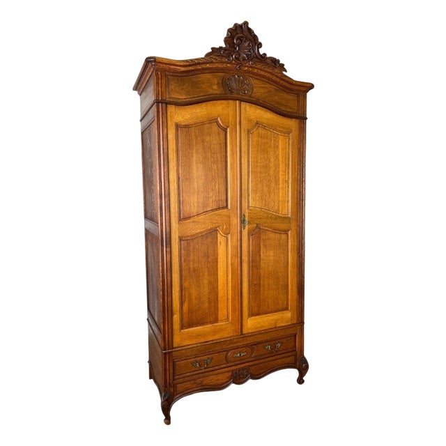 Antique French Carved Oak 2-Door Wardrobe For Sale