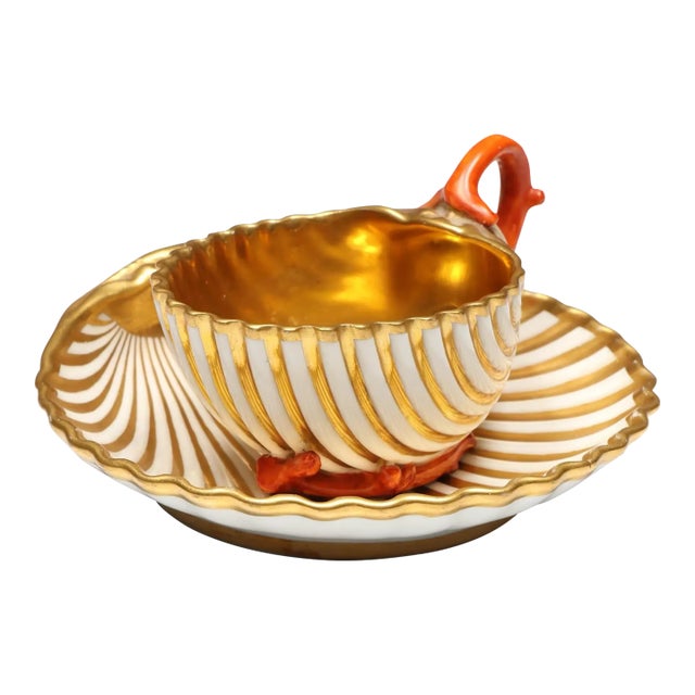Antique Early 19th Century French Dagoty Old Paris Porcelain Sea Shell Cup & Saucer - Circa 1810 For Sale
