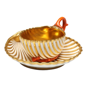 Antique Early 19th Century French Dagoty Old Paris Porcelain Sea Shell Cup & Saucer - Circa 1810