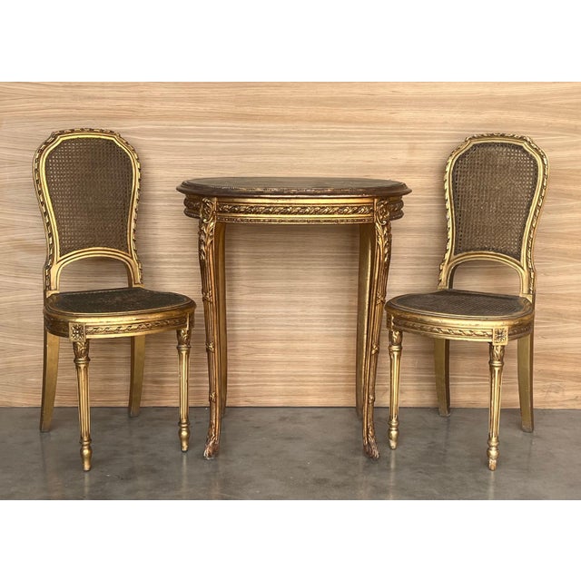 Pair of Early 20th Century French Louis XVI Style Gilted Dining Chairs with caned seats For Sale - Image 14 of 18