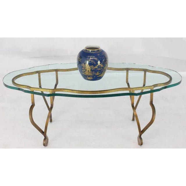 1970s Mid-Century Modern Oval Glass Gold Wrought Iron Base Coffee Table For Sale - Image 6 of 13