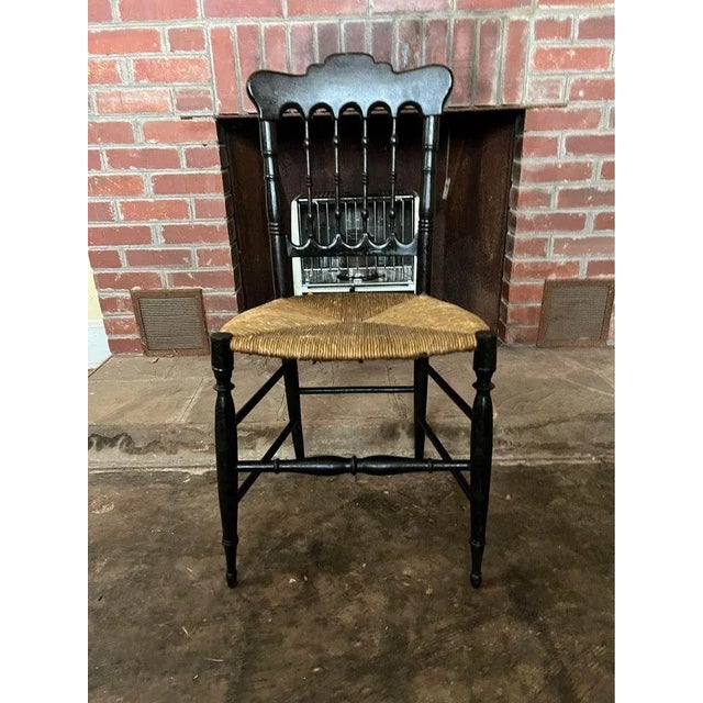 Textile Early 20th Century Pair of Antique Chiavari Italian Style Rush Seat Chairs For Sale - Image 7 of 8