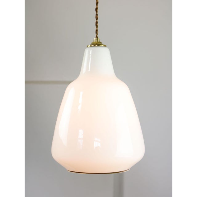 Mid-Century Modern Mid-Century Modern Italian White Glass and Brass Pendant Lamp, 1960s For Sale - Image 3 of 13