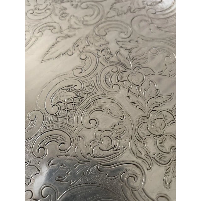 Metal Antique Silver on Copper Scalloped Oval Serving Tray For Sale - Image 7 of 13