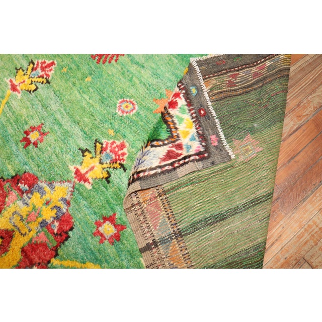 Textile Zabihi Collection Vintage Bohemian Green Turkish Tulu Rug - 5'4" x 9'5" For Sale - Image 7 of 9