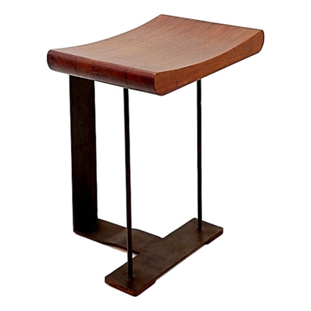 Vintage Stool in Wood and Metal in the style of Pierre Chareaus For Sale