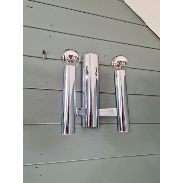 Metal Double Tubular Wall Lights in Chromed Metal by Gaetano Sciolari for Boulanger, 1970s, Set of 2 For Sale - Image 7 of 15