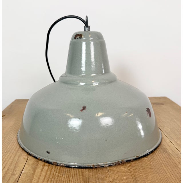 Industrial Grey Enamel Factory Pendant Lamp, 1960s For Sale - Image 15 of 18