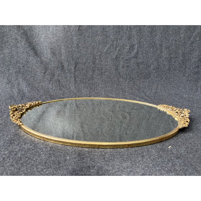 Vintage Floral Oval Mirrored Vanity Tray For Sale - Image 10 of 14