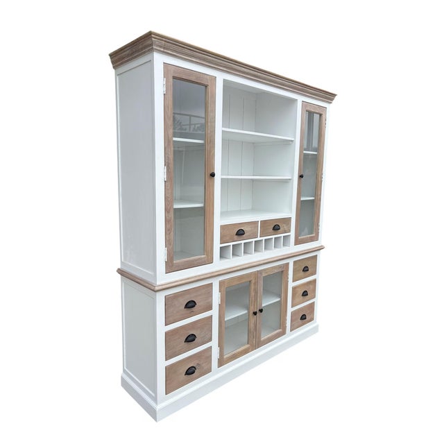 Farmhouse Farmhouse 2-Toned Solid Wood Hutch Kitchen Cabinet For Sale - Image 3 of 6