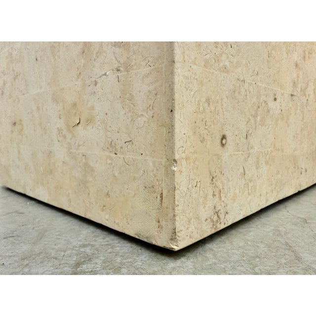 Wood Postmodern Travertine Pedestal From 80's For Sale - Image 7 of 9