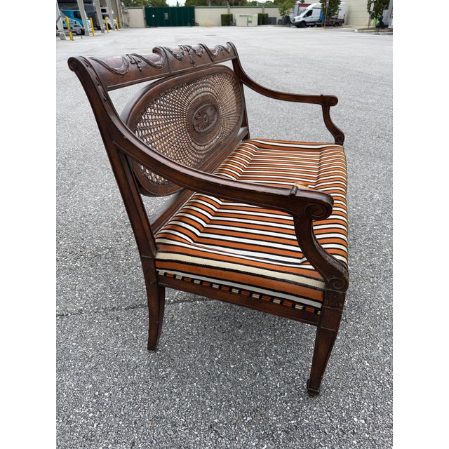 Caned Mahogany Bench/ Settee With Down Cushion For Sale - Image 4 of 12