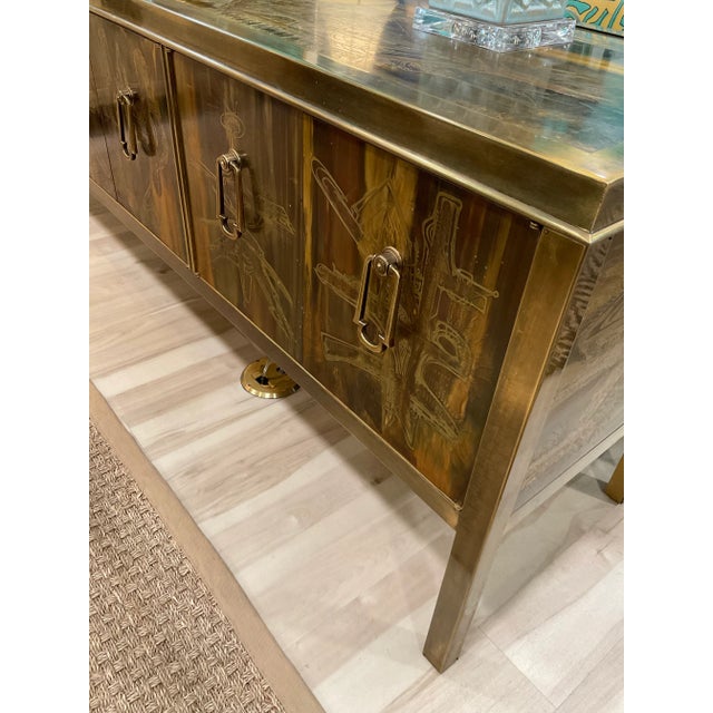 1970s Bernhard Rhône Acid Etched Brass Credenza for Mastercraft For Sale - Image 11 of 12