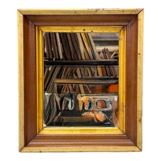 Antique Walnut and Lemon Gilt Wood Wall Mirror, Rectangular Gold Gilt Mirror For Sale