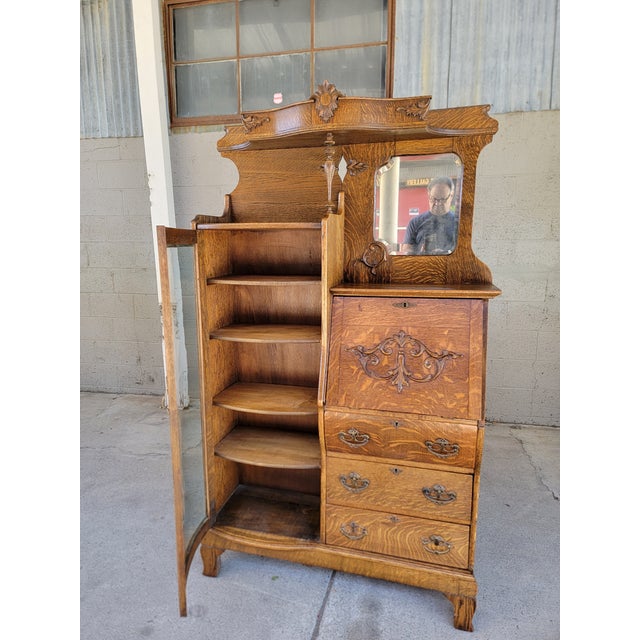 Antique Side by Side Desk, Display and Storage Cabinet. Tiger Oak Circa. 1900 For Sale - Image 10 of 18