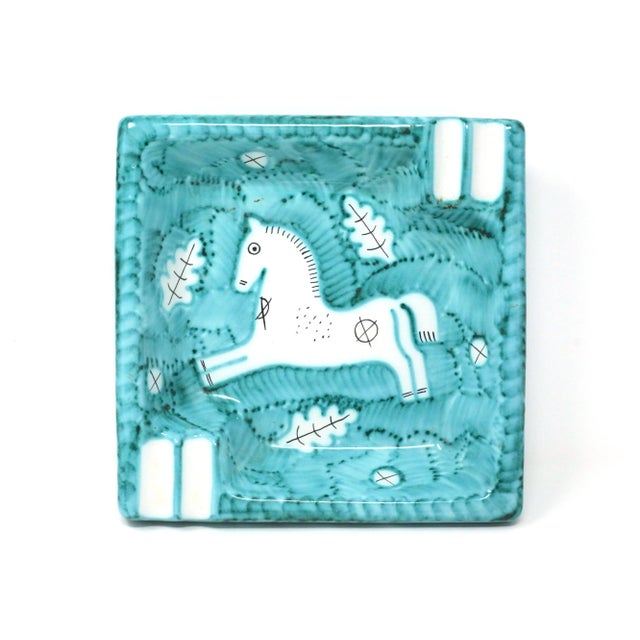 Vintage Mid-Century Cantagalli Turquoise Majolica Horse Ashtray For Sale - Image 9 of 9