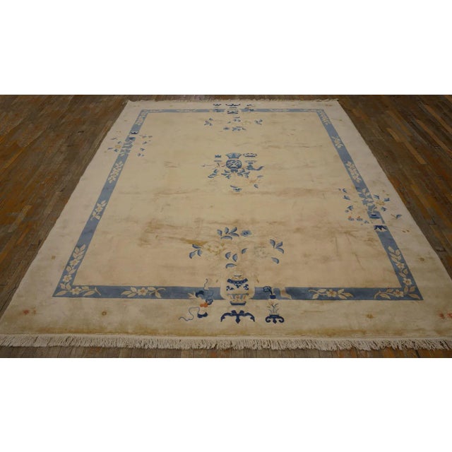 Vintage Chinese Peking Carpet From 1980s ( 8' '' x 9' 8'' - 243 x 294 cm ) Vintage Peking Chinese Floral Ivory Beige Cream...