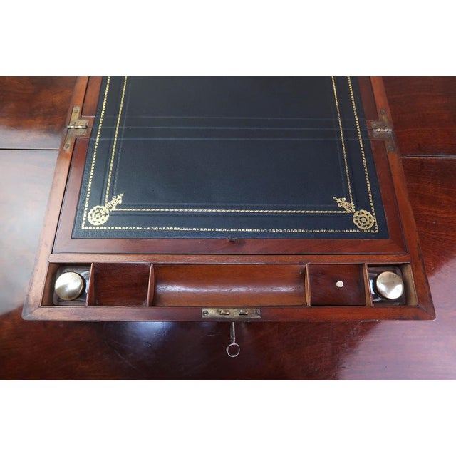 Maroon Large Antique Campaign Brass Mounted Writing Box, 1850 For Sale - Image 8 of 14