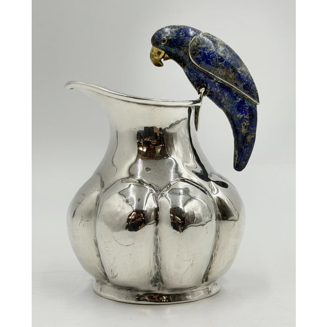 Metal 1970s Los Castillo Taxco Silver Plate & Lapis Parrot Pitcher For Sale - Image 7 of 18