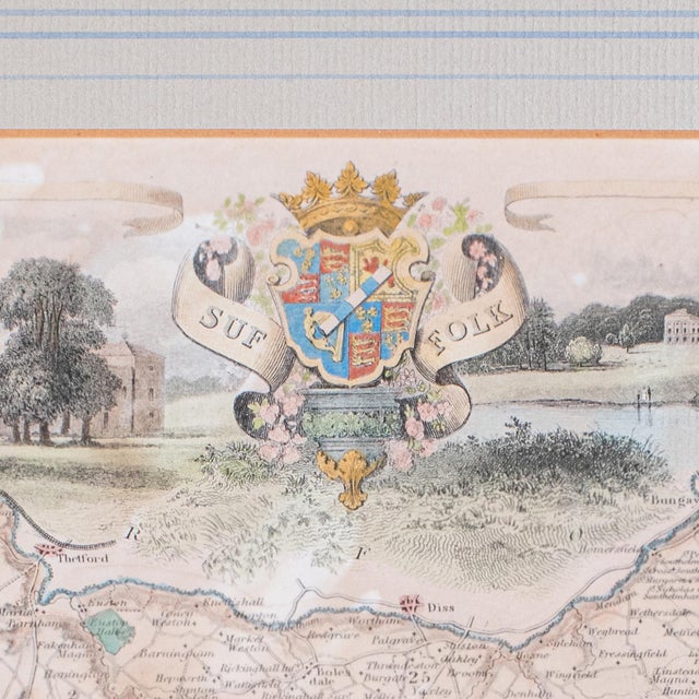1980s Vintage County Map, Suffolk, English, Framed, Cartography, After Thomas Moule For Sale - Image 5 of 12