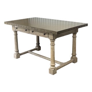 Lexington Twilight Bay Shelter Island Rectangle Bistro Table / Kitchen Island With Hammered Metal Top For Sale