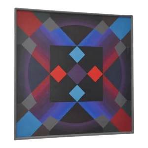 Monumental Geometric Op Art Oil Painting C.1970s