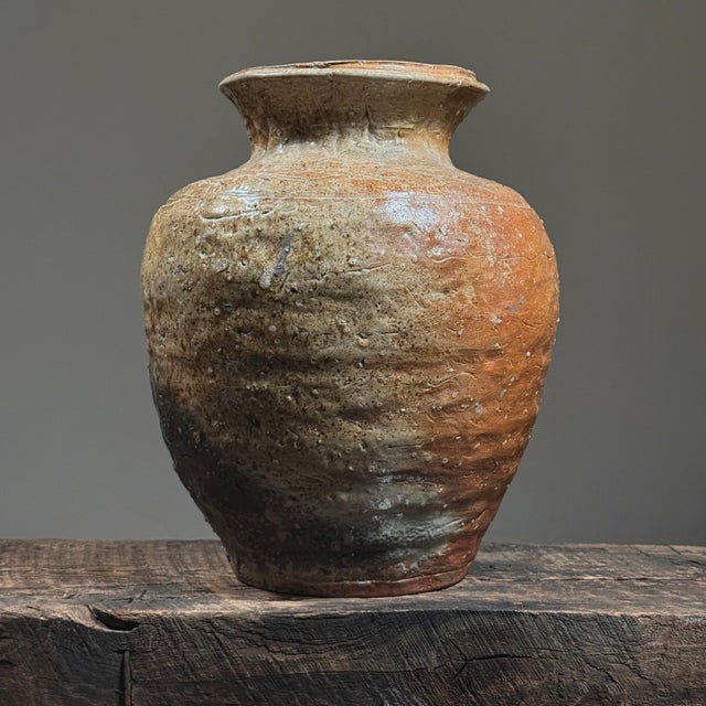 Antique Large Japanese Shigaraki Natural Ash Stoneware Vessel, Signed For Sale - Image 4 of 12