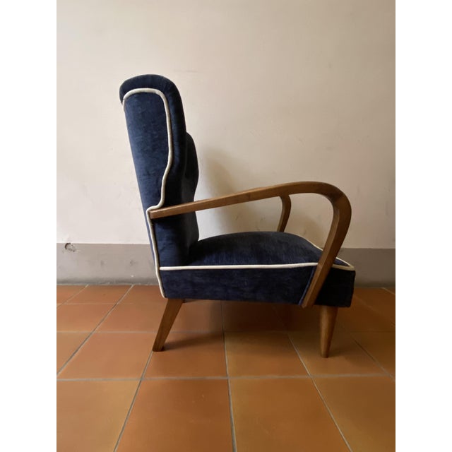 Wood Art Deco Armchairs in Walnut and Velvet, Italy, 1930s, Set of 2 For Sale - Image 7 of 12