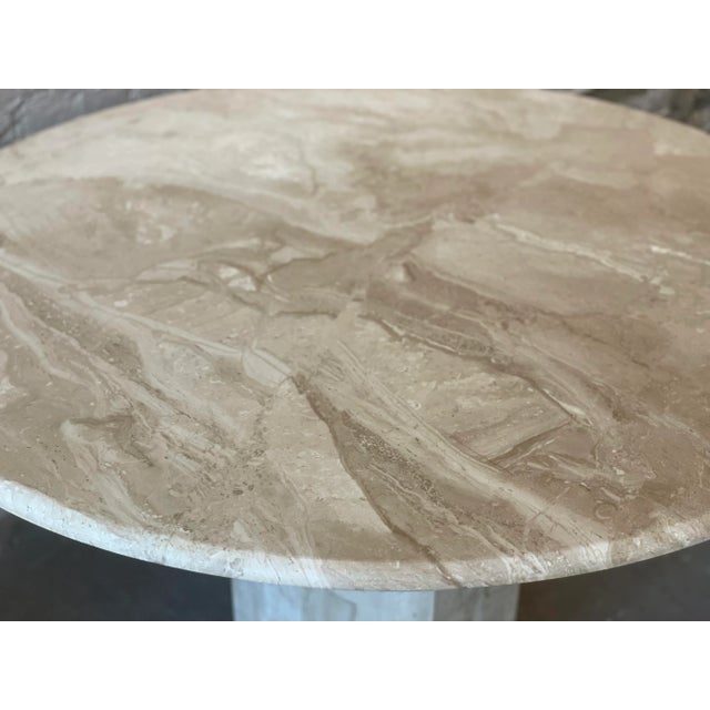 1980s Postmodern Vintage Travertine Round Dining/Entry Table Honed For Sale - Image 4 of 12