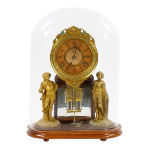 Glass Dome Bronze / Porcelain Face Ansonian Crystal Palace Mantel Clock