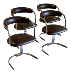 Vintage Cast Iron and Chromed Dining Chairs, 1970s, Set of 4