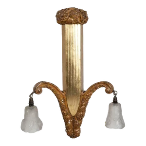 Art Deco Gilded Wood Three Light Chandelier