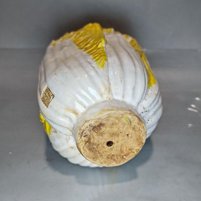 Art Deco Ceramic Cabbage Decoration, Yellow & White Hand-Painted Leaf Texture (Symbol of Prosperity) For Sale - Image 3 of 9