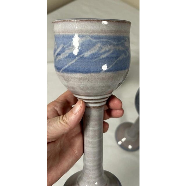 Add a unique vintage touch to your tableware collection with this set of 5 Vintage Studio Art Pottery Chalice Wine...