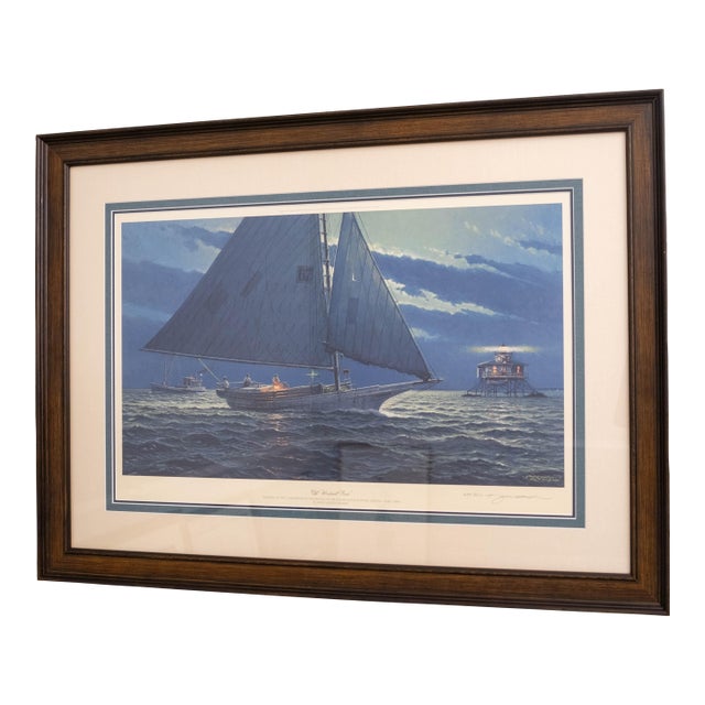 "Off Windmill Point" Sailboats Lighthouse Painting Print Signed John M Barber Numbered For Sale