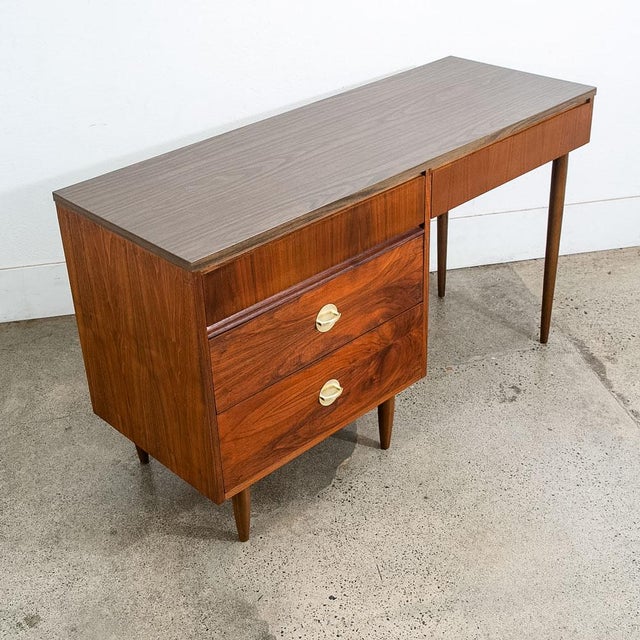 Mid-Century Modern 1960s Mid Century Modern Desk Walnut Executive Office 4 Drawer Vintage Brass Restored For Sale - Image 3 of 10