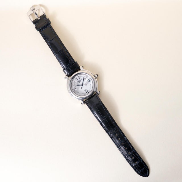 Chopard Vintage Chopard Happy Sport Diamonds and Leather Strap S. Steel Watch For Sale - Image 4 of 7