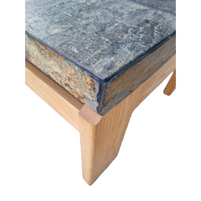 Mixed Slate & Oak Coffee Table from Van Bennekom, Netherlands, 1970s For Sale - Image 9 of 13