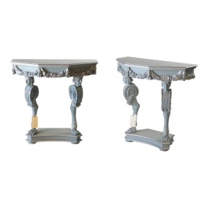 Pair of Vintage Silver and Gray Rococo-Style Side Tables/Console Tables