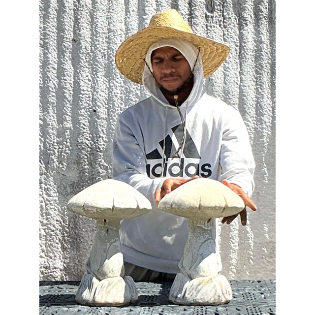 Vintage Boho Cast Stone Mushrooms - A Pair For Sale - Image 10 of 10