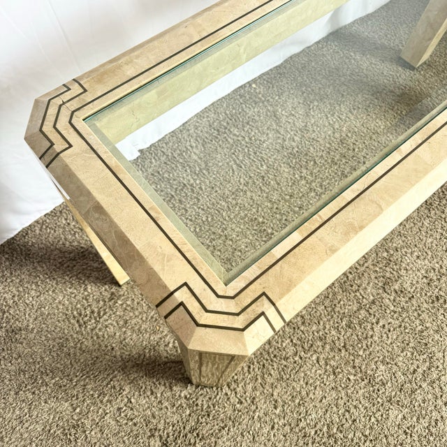 Postmodern Tessellated Stone Console Table With Brass and Glass Inlay For Sale In Miami - Image 6 of 11